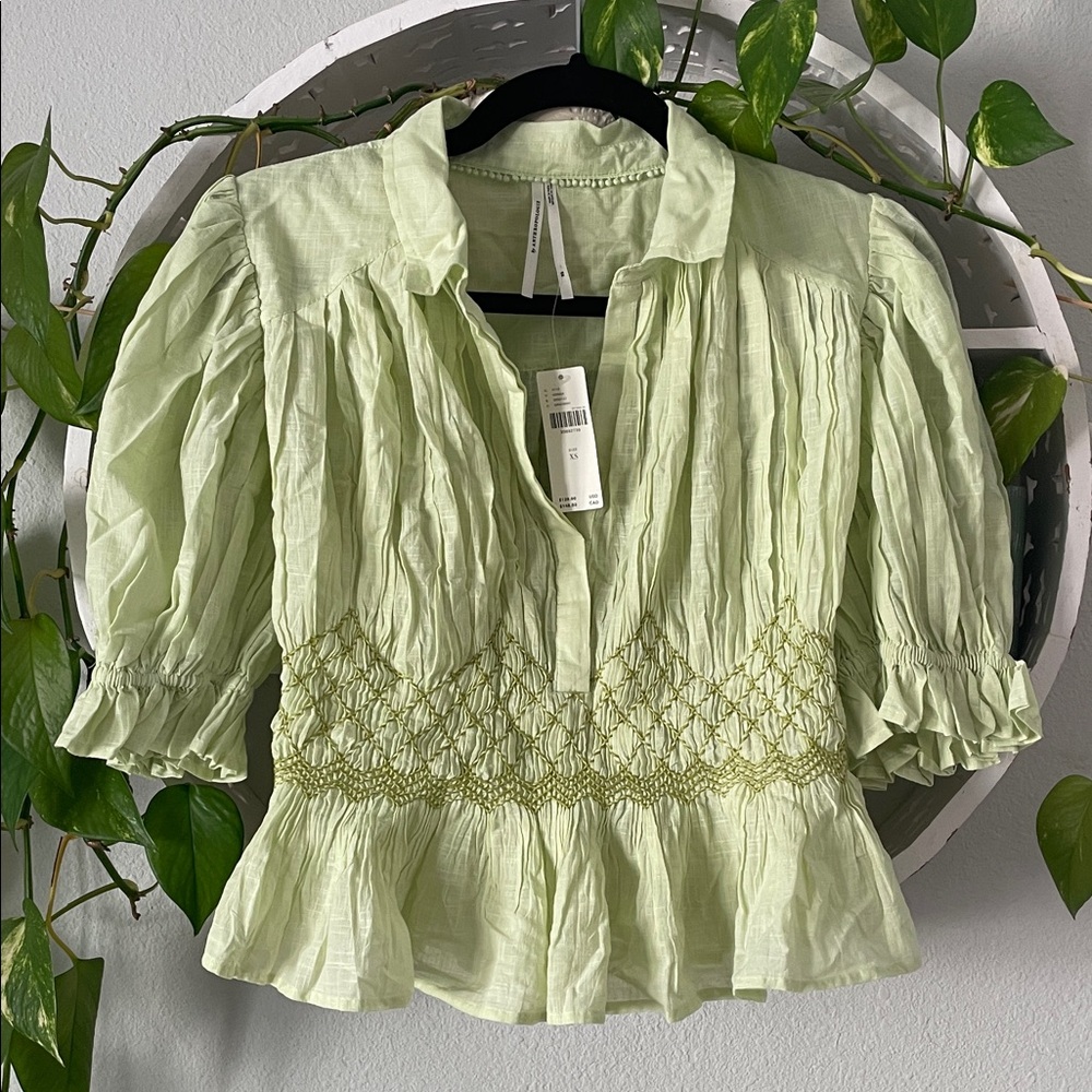 Anthropologie Light Green Poplum Blouse
